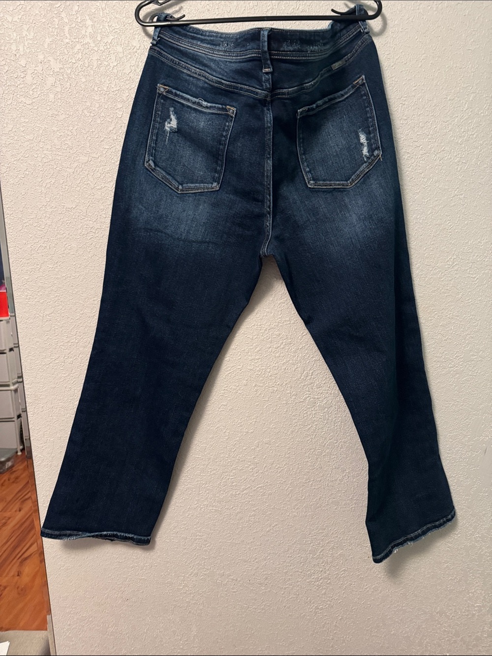 KanCan Dark Blue Cropped Jeans with Distressed Back Pockets